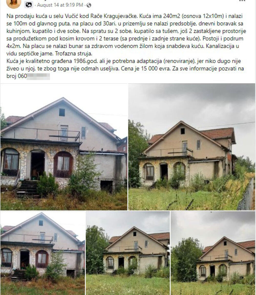kuća, kuća na prodaju, Mića, Rača Kragujevačka, kvadrat, kuća na selu, seoska kuća