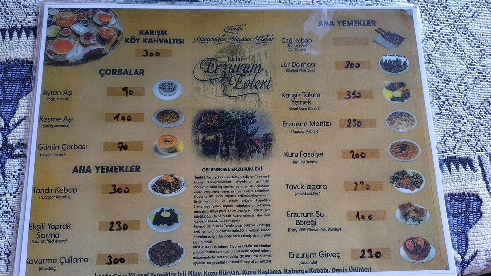 Erzurum, Turska, Gastronomija, Jelovnik